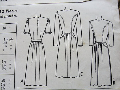 1940s CUTE Nancy Drew Style WW II Dress Pattern McCALL 5204 Two Classic Forties Styles Bust 32 Vintage Sewing Pattern