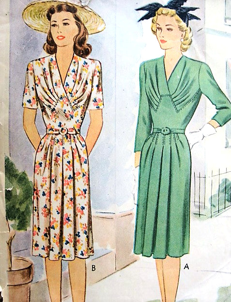 1940s  BEAUTIFUl Draped Bodice Dress Pattern McCALL 5270 WW II Daytime or After 5 Lovely Dress Bust 32 Vintage Sewing pattern