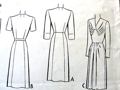 1940s  BEAUTIFUl Draped Bodice Dress Pattern McCALL 5270 WW II Daytime or After 5 Lovely Dress Bust 32 Vintage Sewing pattern