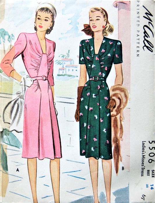 1940s LOVELY Day or Cocktail Party Dinner Dress Pattern McCALL 5506 Beautiful Design Details Bust 32 Vintage Sewing Pattern