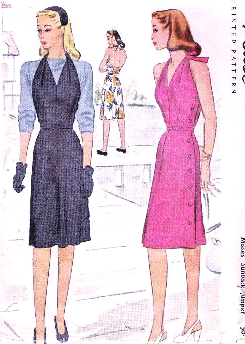 1940s LOVELY Jumper or Sun Back Dress Pattern McCALL 5565 War Time WW II Cross Back Option or Halter Top Dress Bust 34 Vintage Sewing Pattern