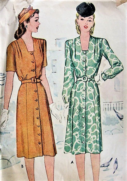 1940s STYLISH Front Button Dress Pattern McCALL 5629 WW II Era Bust 34 Vintage Sewing Pattern