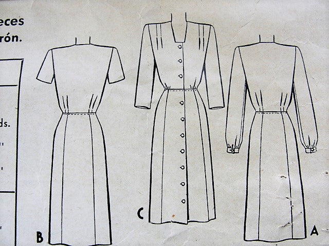 1940s STYLISH Front Button Dress Pattern McCALL 5629 WW II Era Bust 34 Vintage Sewing Pattern