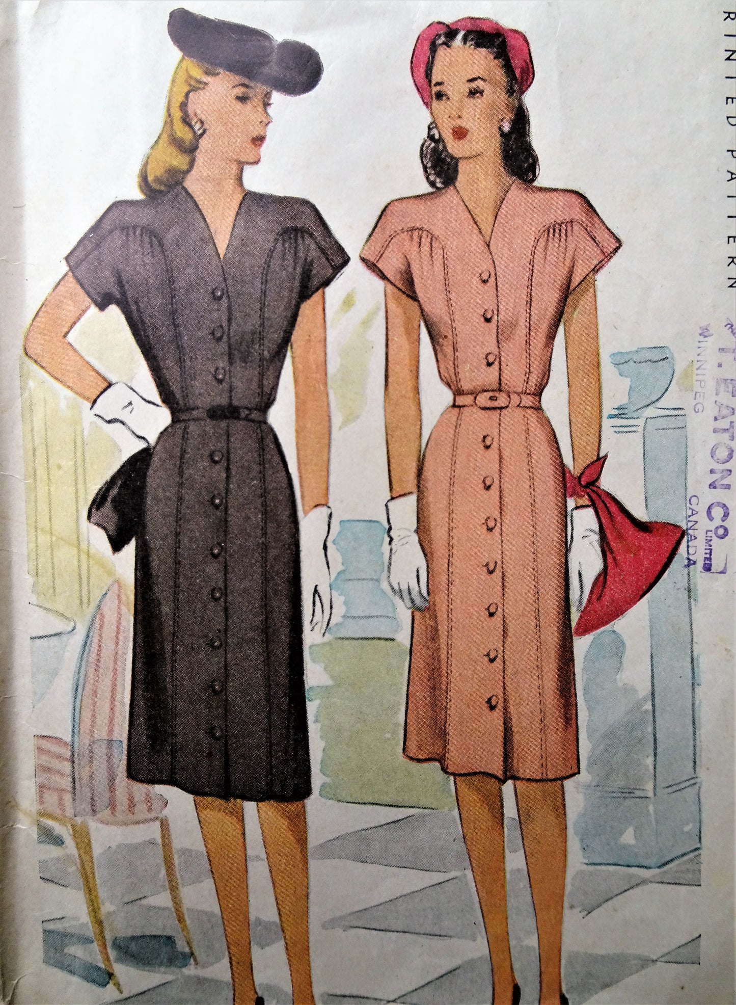1940s CLASSY Day or After 5 Dress Pattern McCALL 5731 Front Button Dress WW 2 Era, Bust 34 Vintage Sewing Pattern