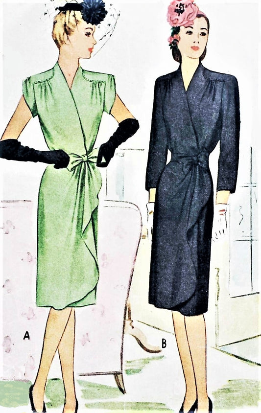 1940s FILM NOIR Wrap Around Dress Pattern McCALL 5805 Perfect Cocktail Dinner Evening Party Dress Bust 32 Vintage Sewing Pattern