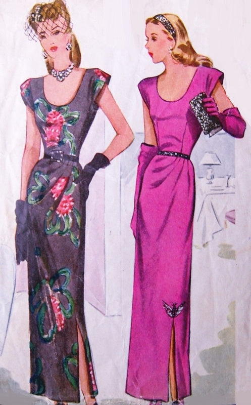 STUNNING 1940s Evening Dress Pattern McCALLS 5921 Side Draped Low Neckline Big Band Era WW II Bust 30 Vintage Sewing Pattern