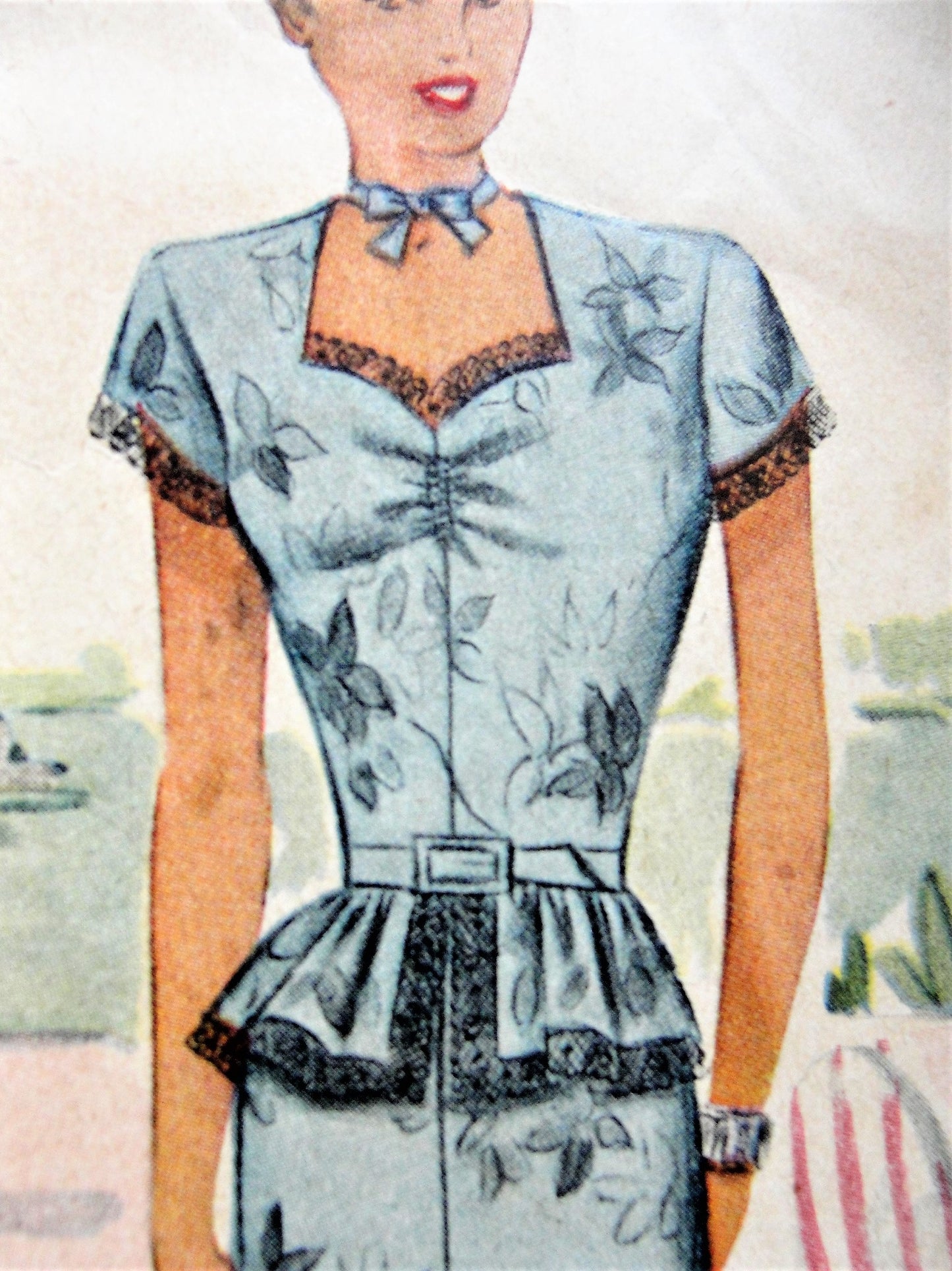 1940s FLIRTY Cocktail Party Dress Pattern McCALL 6057 Sweetheart Neckline Peplum Evening Dress Bust 32 Vintage Sewing Pattern