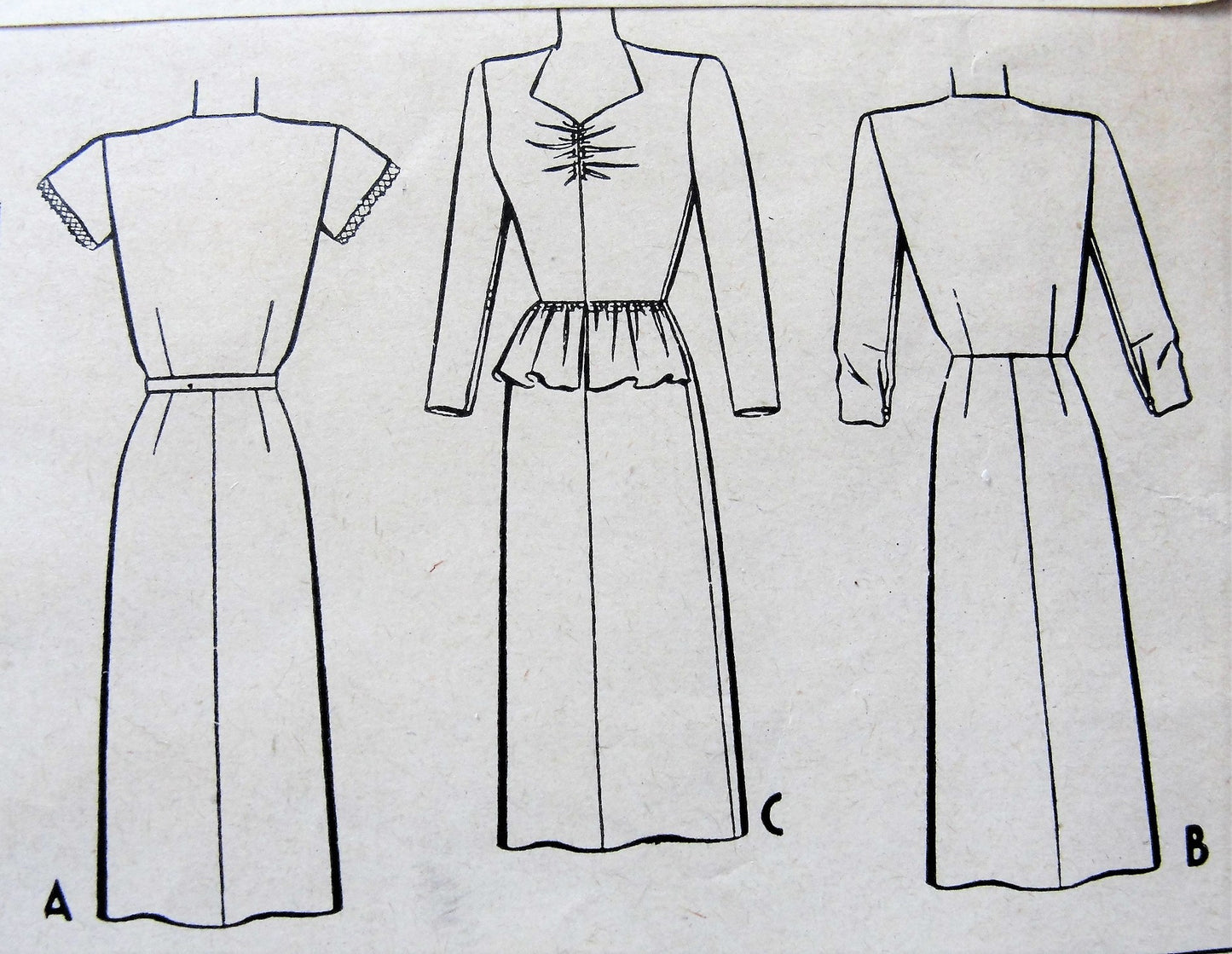 1940s FLIRTY Cocktail Party Dress Pattern McCALL 6057 Sweetheart Neckline Peplum Evening Dress Bust 32 Vintage Sewing Pattern