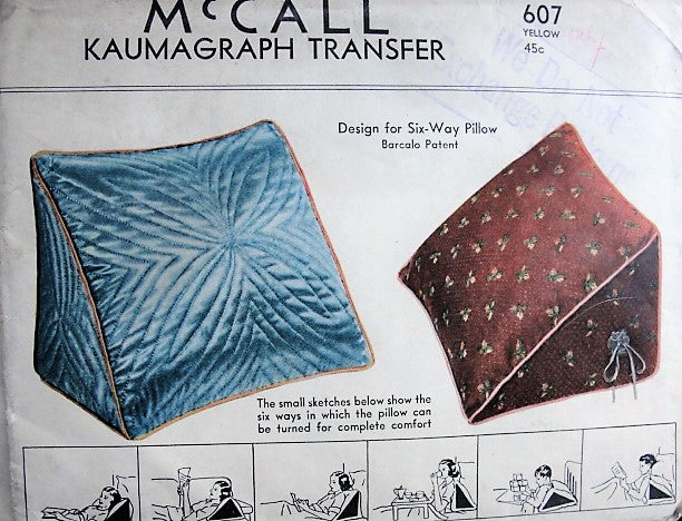 1930s VINTAGE Boudoir Pillows Pattern McCall 607 Uncut Pillow with Kaumagraph Transfer  Craft Pattern Vintage Sewing Patterns