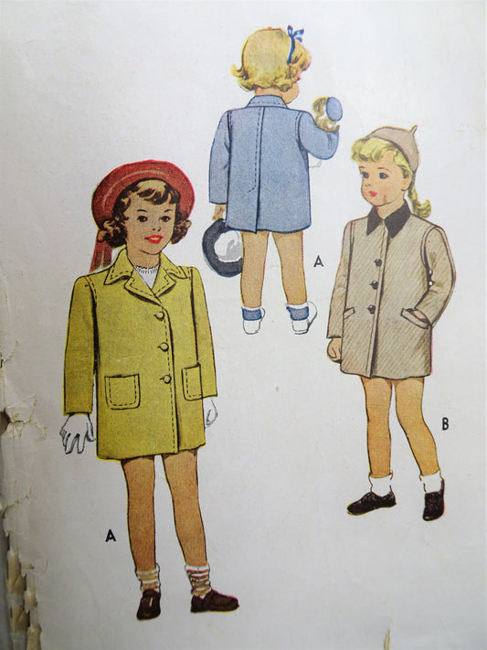 1940s CUTE Little Girls Coat Pattern McCALL 6158 Two Sweet Styles Size 4 Childrens Vintage Sewing Pattern