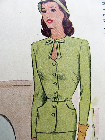 1940s FILM NOIR 2 Pc Suit Dress Pattern McCALL 6215 KEYHOLE Neckline Day or Cocktail Dinner Dress Bust 30 Vintage Sewing Pattern FACTORY FOLDED