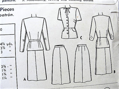 1940s FILM NOIR 2 Pc Suit Dress Pattern McCALL 6215 KEYHOLE Neckline Day or Cocktail Dinner Dress Bust 30 Vintage Sewing Pattern FACTORY FOLDED