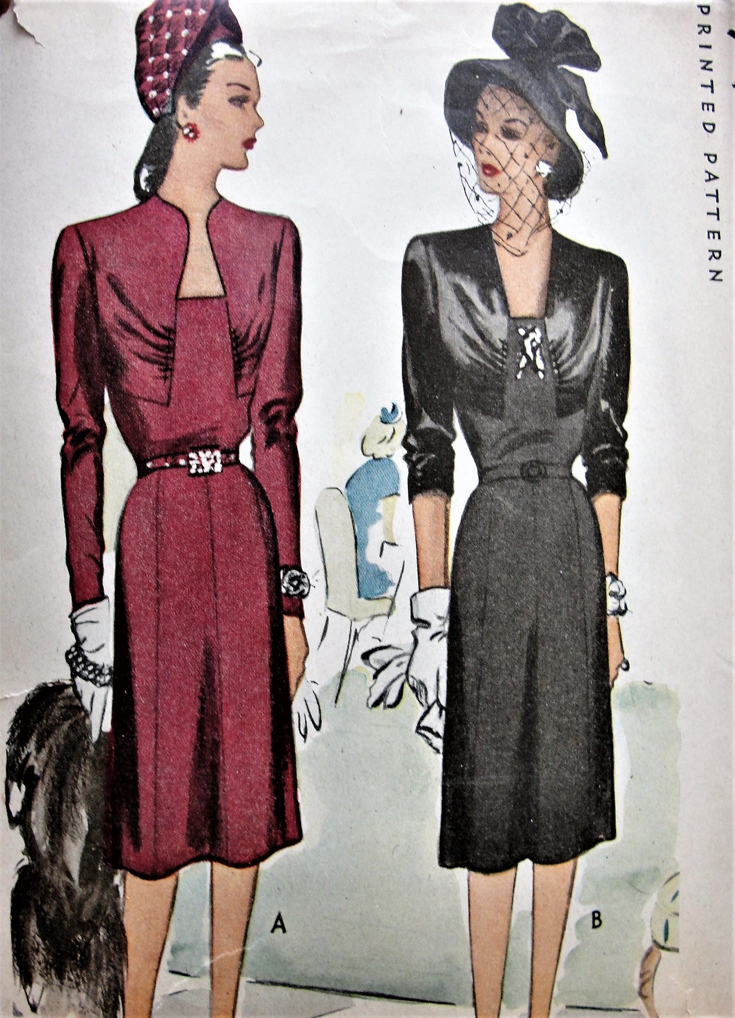 1940s DRAMATIC Evening Dinner Party Dress Pattern McCALL 6263 Two Lovely Neckline Choices, Figure Flattering Designs Bust 34 Vintage Sewing Pattern