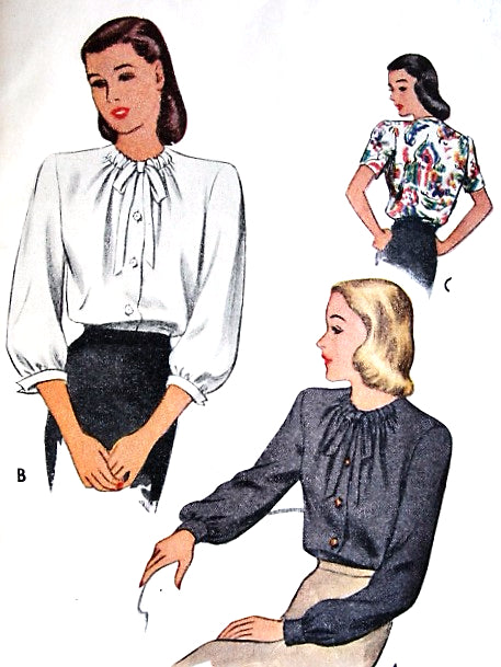 1940s PRETTY Drawstring Neckline Blouse Pattern McCALL 6412 Three Versions Bust 34 Vintage Sewing Pattern FACTORY FOLDED