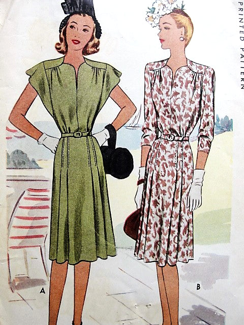 1940s LOVELY Day or Party Dress Pattern McCALL 6439 Two Eye Catching Styles Perfect Tea Party Dresses Bust 32 Vintage  Sewing Pattern