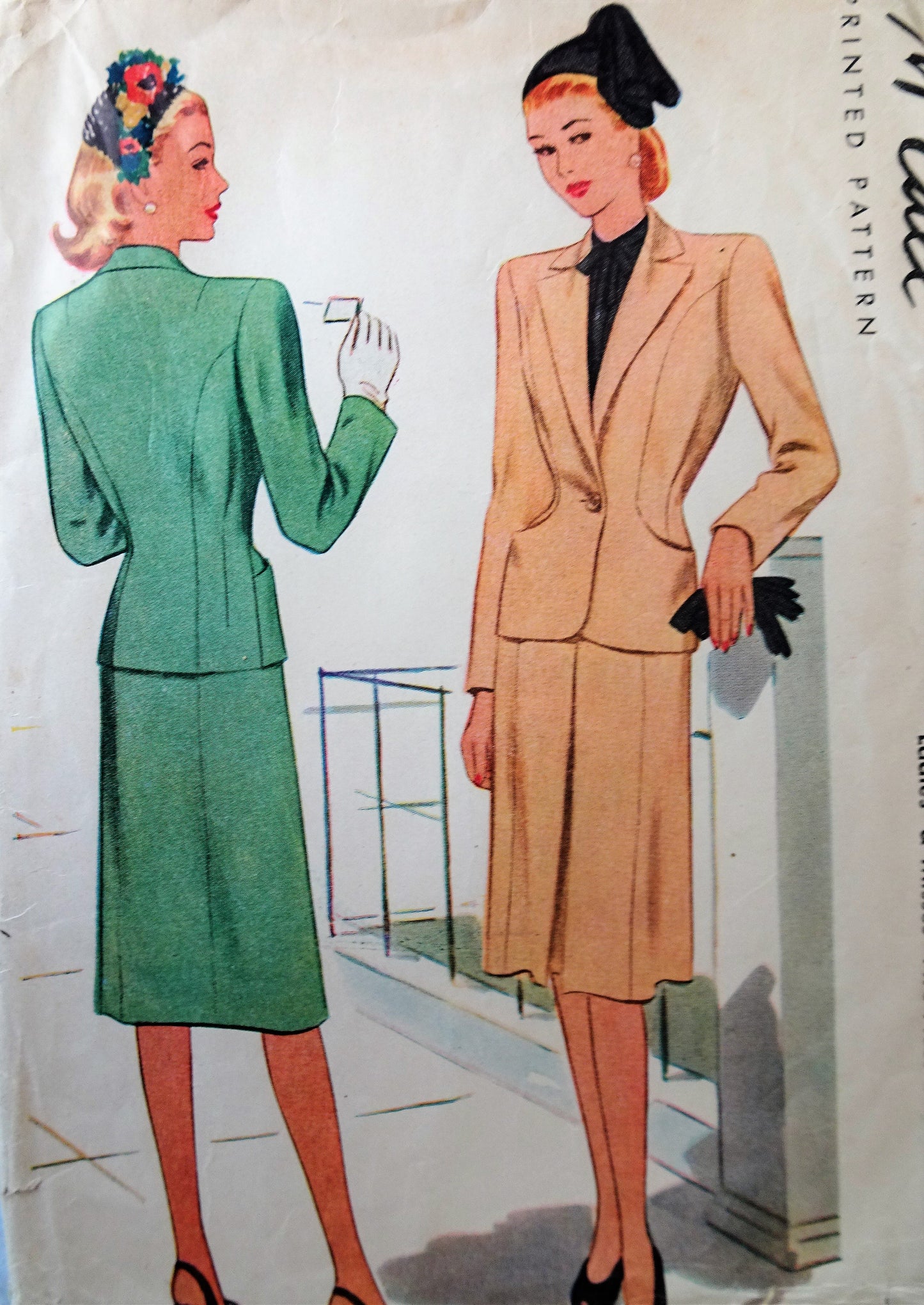 1940s SLEEK Suit Pattern McCall 6443 Lovely Fitted Jacket, Slim Skirt ,Bust 30 Vintage Sewing Pattern