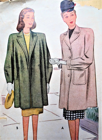 1940s FABULOUS Coat Pattern McCALL 6450 Two Wonderful Styles Bust 32 Vintage Sewing Pattern