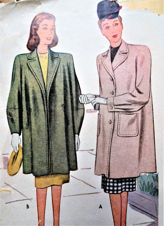 1940s FABULOUS Coat Pattern McCALL 6450 Two Wonderful Styles Bust 32 Vintage Sewing Pattern