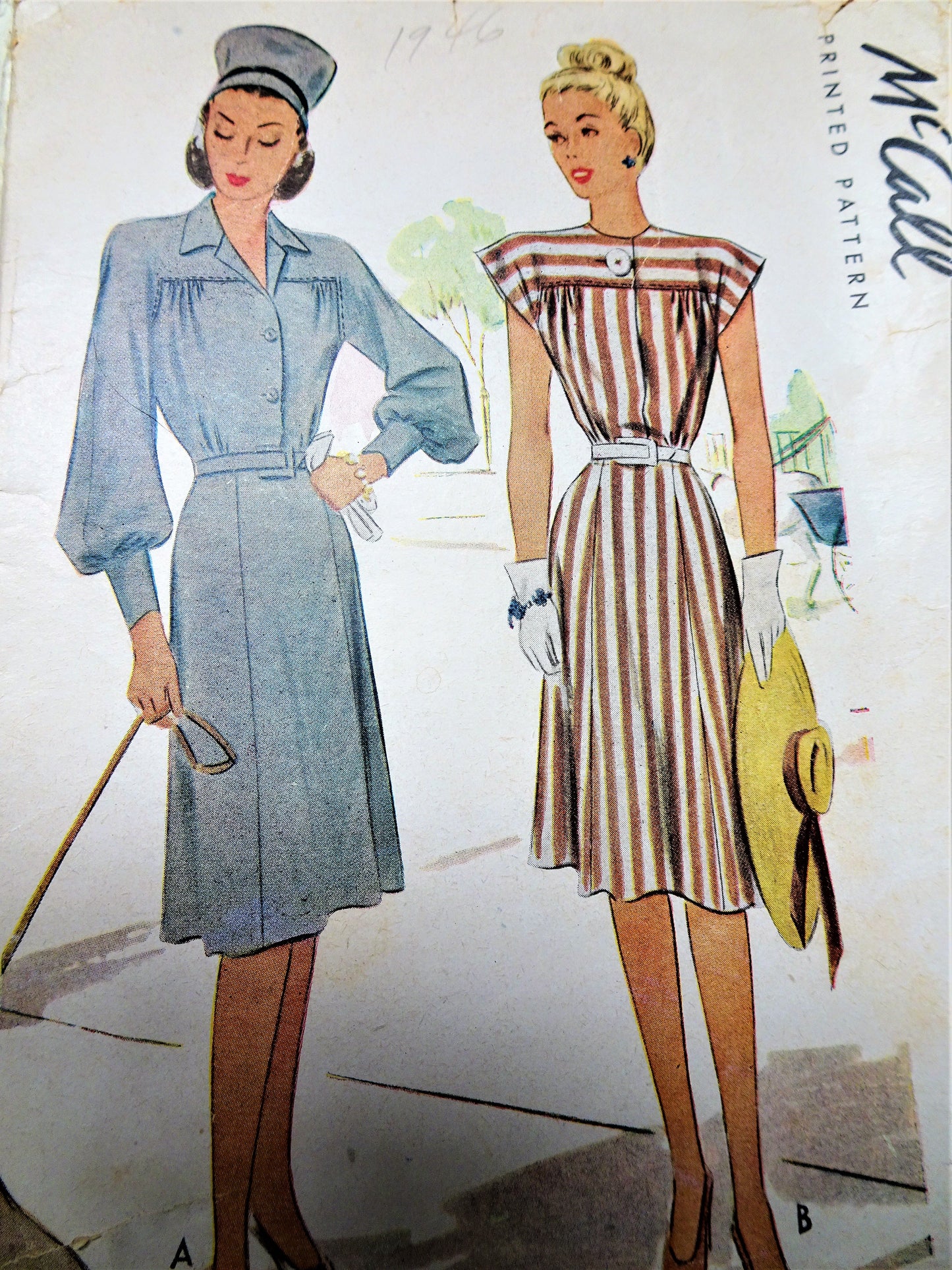 1940s CLASSY Dress Pattern McCALL 6485 Two Fabulous Styles Bust 32 Vintage Sewing Pattern