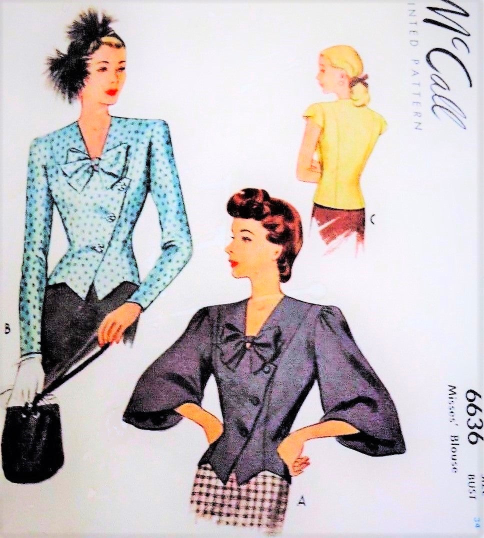 1940s STUNNING Over Blouse Pattern McCALL 6636 Two Beautiful Versions, Day or Evening, Bust 34 Vintage Sewing Pattern