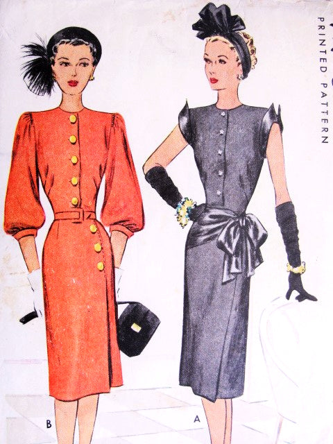 1940s Film Noir Style Daytime or Evening Dress Pattern McCALL 6693 Two Unique Styles Bust 32 Vintage Sewing Pattern FACTORY FOLDED