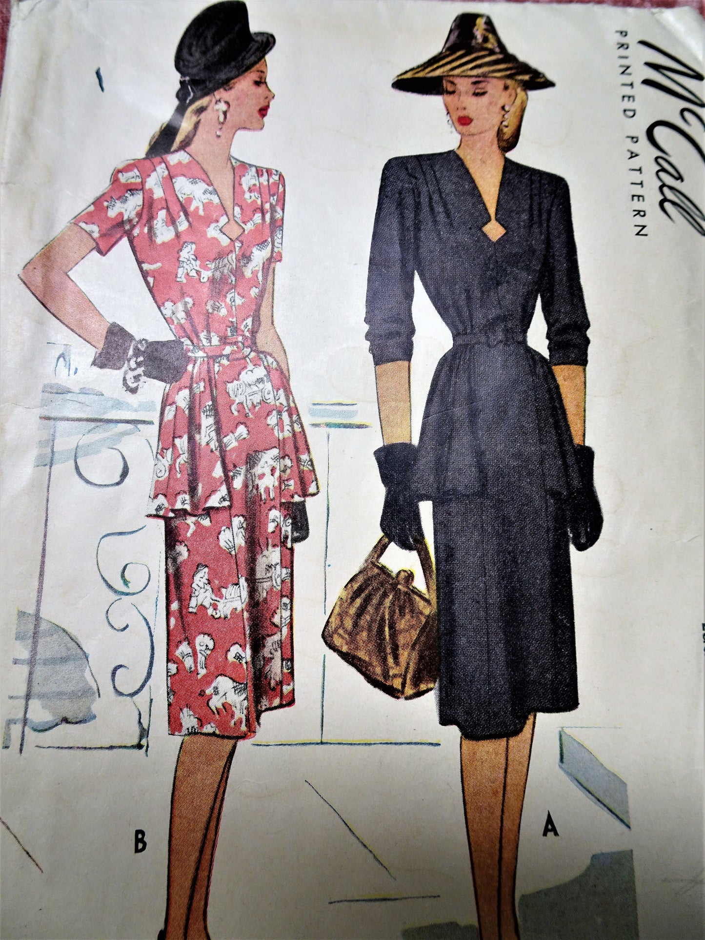 1940s FILM NOIR Style Dress Pattern McCALL 6736 Eye Catching Key Hole Neckline, Front Flounce Day or Dinner Dress Bust 34 Vintage Sewing Pattern