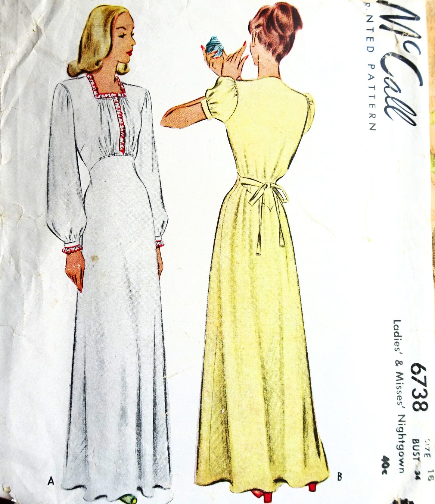 1940s LOVELY Nightgown Lingerie Pattern McCALL 6738 Very Pretty Nightie Bust 34 Vintage Sewing Pattern
