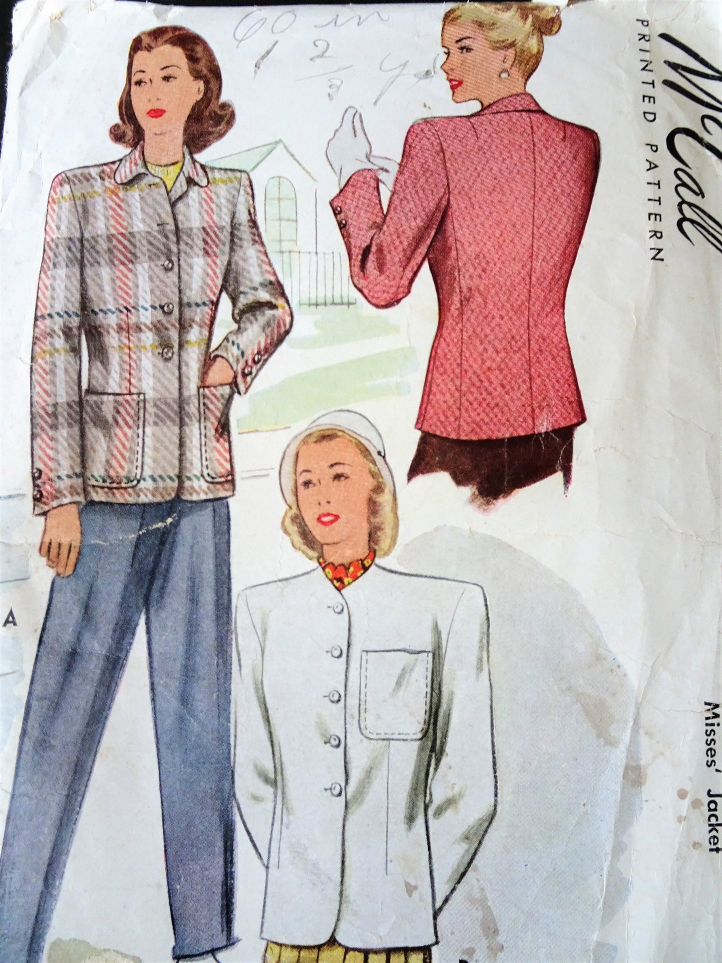 1940s Jacket Pattern McCALL 6845 Two Smart Styles Bust 34 Vintage Sewing Pattern