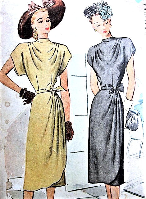 1940s BEAUTIFUL Film Noir Side Draped Dress Day or Evening Pattern McCALL 6963 Flattering Draped Bodice Bust 32 Vintage Sewing Pattern