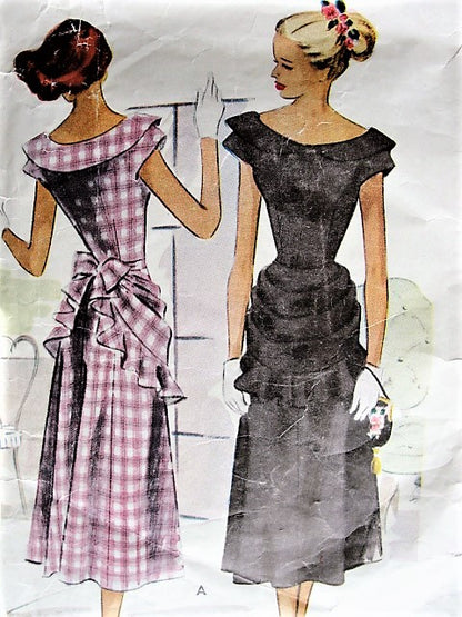 1940s LOVELY Party Dress Pattern McCALL 7175 Detachable Apron Style Over Skirt Bust 35 Vintage Sewing Pattern