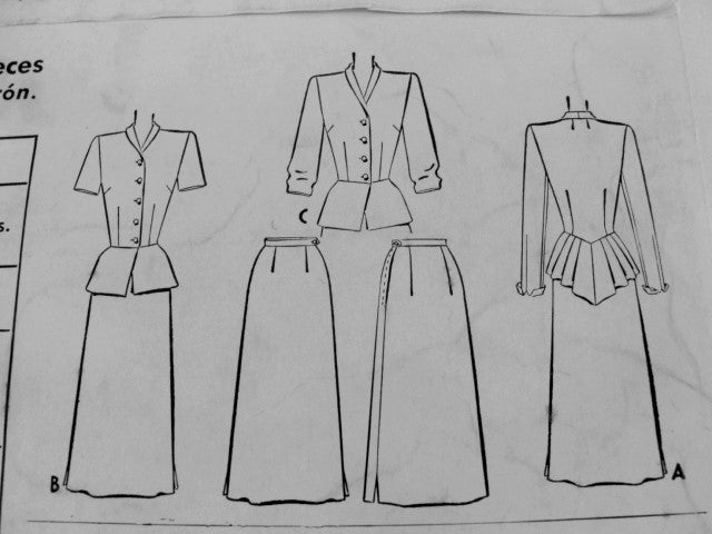 1940s STYLISH Peplum Jacket Suit Pattern McCALL 7188 Lovely Slim Skirt Back Pleated Peplum Jacket Bust 34 Vintage Sewing Pattern