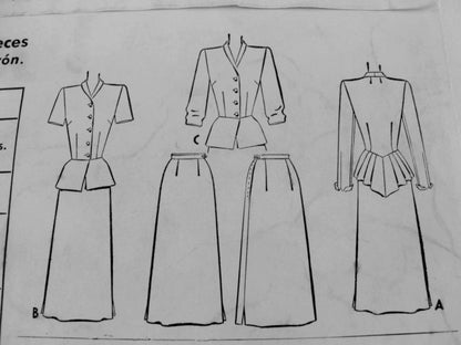 1940s STYLISH Peplum Jacket Suit Pattern McCALL 7188 Lovely Slim Skirt Back Pleated Peplum Jacket Bust 34 Vintage Sewing Pattern