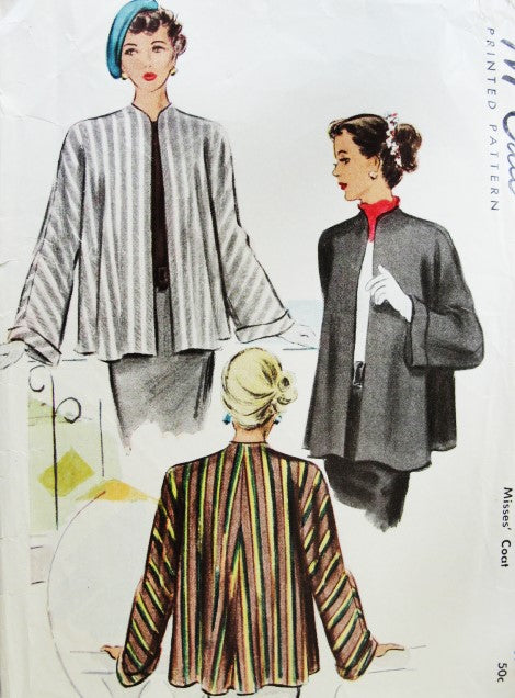 1940s CLASSIC Swing Back Jacket Coat Pattern McCALL 7208 Beautiful Classy Design Bust 34 Vintage Sewing Pattern
