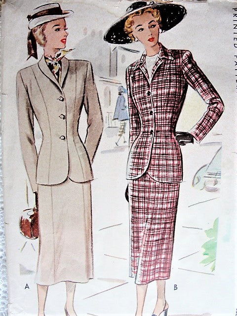 1940s Vintage STYLISH Two-Piece Suit McCall 7211  Elegant Design Bust 36 Vintage Sewing Pattern