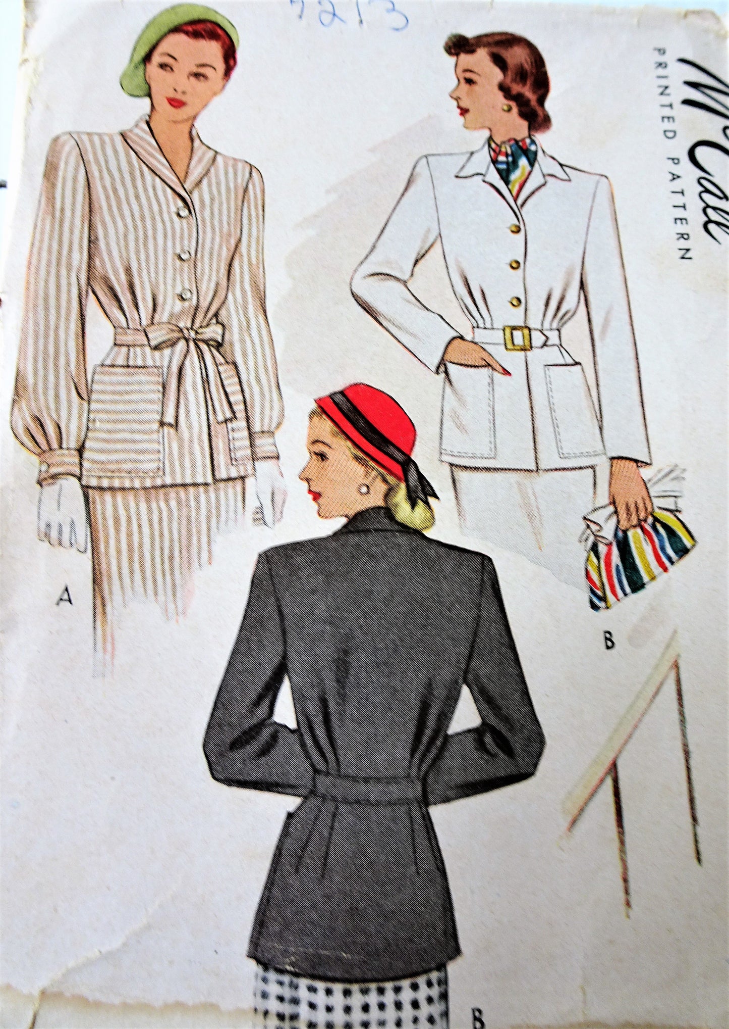 1940s STYLISH Jacket Pattern McCALL 7213 Three Fab Versions Bust 32 Vintage Sewing Pattern FACTORY FOLDED