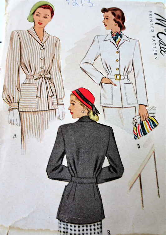 1940s STYLISH Jacket Pattern McCALL 7213 Three Fab Versions Bust 32 Vintage Sewing Pattern FACTORY FOLDED