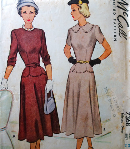 1940s STYLISH Dress Pattern McCALL 7368 Beautiful Dress Day or After 5, Bust 32 Vintage Sewing Pattern