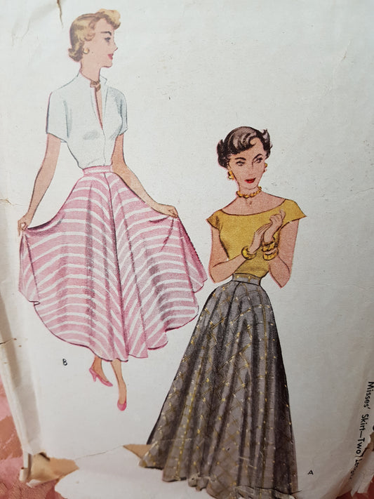 Late 1940s BEAUTIFUL Full Circle Skirt Pattern McCALL 7630 Day or Evening Length, Waist26 Vintage Sewing Pattern