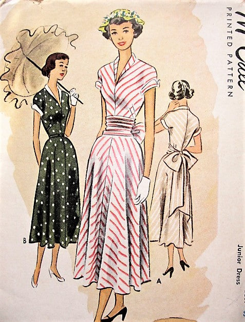 1940s LOVELY Day or Party Dress Pattern McCALL 7655 Two Pretty Styles Bust 35 Vintage Sewing Pattern FACTORY FOLDED
