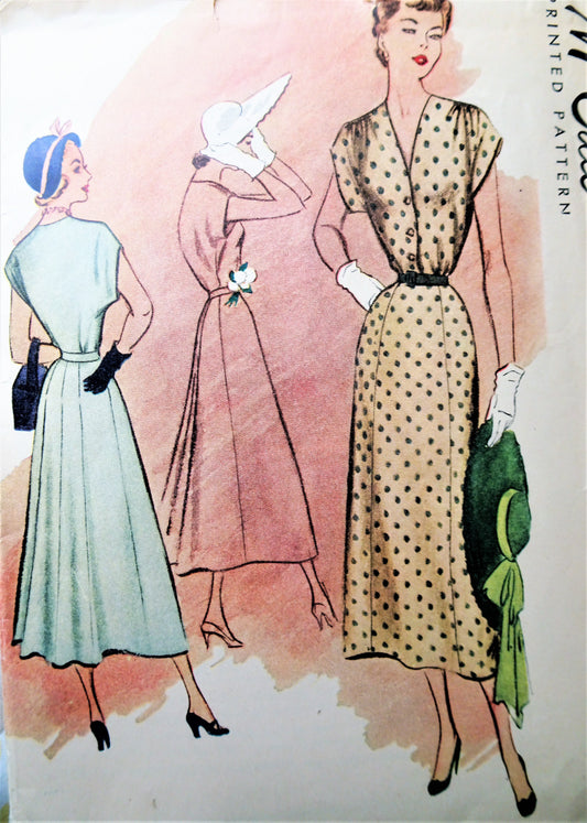 Late 1940s BEAUTIFUL Dress Pattern McCALL 7660 Slim Front Back Fullness, V Neckline, Day or Party Dress, Bust 38 Vintage Sewing Pattern FF