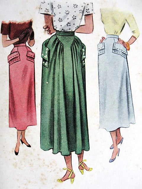 1940s LOVELY Skirt Pattern McCALL 7681 Slim Front Back Fullness, Unique Design Waist Size 26 Vintage Sewing Pattern