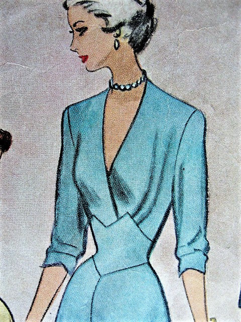 1940s BEAUTIFUL Dress Pattern McCALL 7693 Flattering Surplice Bodice Shaped Midriff Party Cocktail Dress Bust 32 Vintage Sewing Pattern