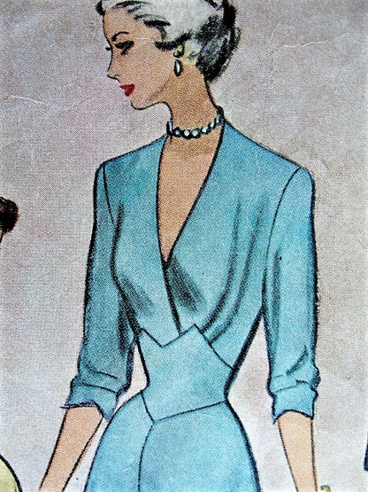 1940s BEAUTIFUL Dress Pattern McCALL 7693 Flattering Surplice Bodice Shaped Midriff Party Cocktail Dress Bust 32 Vintage Sewing Pattern