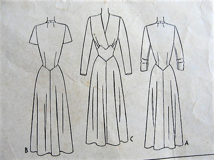 1940s BEAUTIFUL Dress Pattern McCALL 7693 Flattering Surplice Bodice Shaped Midriff Party Cocktail Dress Bust 32 Vintage Sewing Pattern