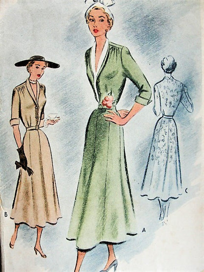 1940s FLATTERING Day or Cocktail Party Dress Pattern McCALL 7728 Beautiful Design Bust 32 Vintage Sewing Pattern