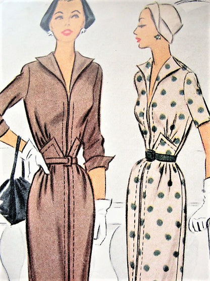 1950s CLASSY Slim Dress Pattern McCALL 7938 Day or After 5 Dress Beautiful Design Details Bust 34 Vintage Sewing Pattern