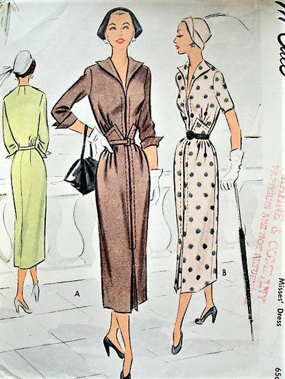 1950s CLASSY Slim Dress Pattern McCALL 7938 Day or After 5 Dress Beautiful Design Details Bust 34 Vintage Sewing Pattern