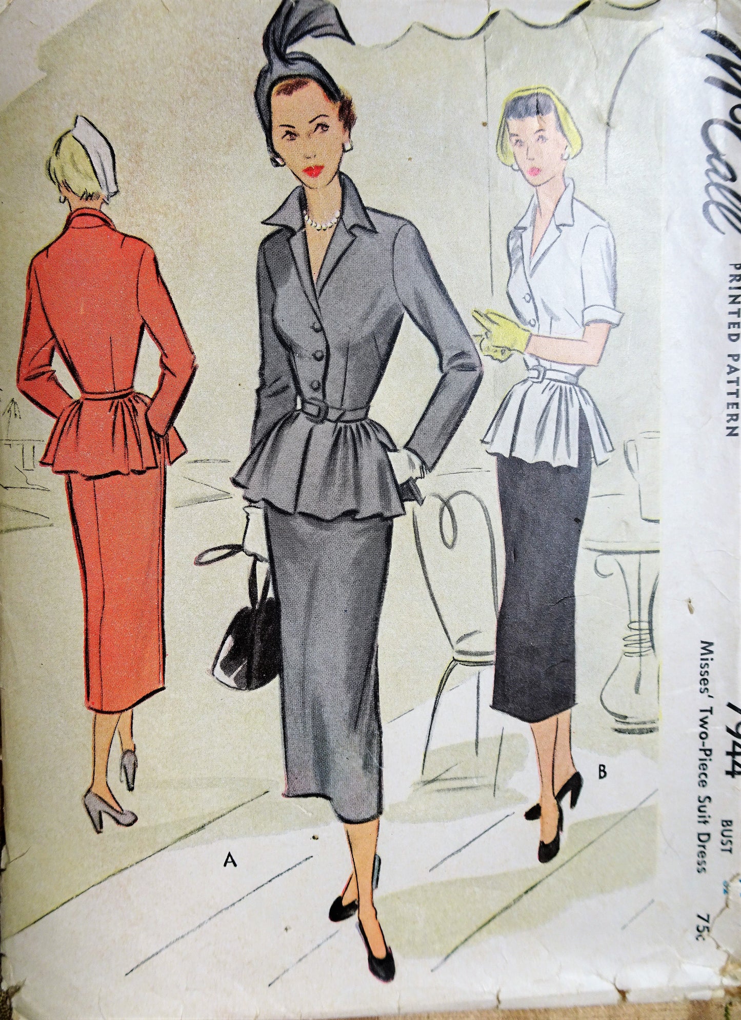1950s FLATTERING Suit Dress Pattern McCALL 7944 Beautiful Jacket With Slim Skirt Day or Evening Bust 32 Vintage Sewing Pattern