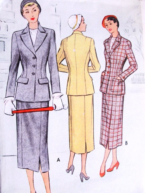 1950 STYLISH Suit Pattern McCALL 7973 Fitted Longer Jacket Pencil Slim Skirt Bust 32 Vintage Sewing Pattern
