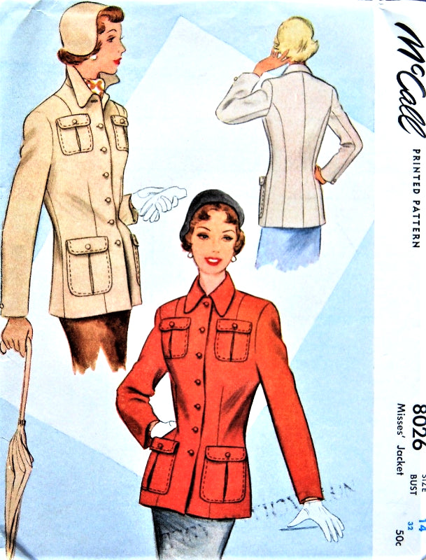 1950s STYLISH Jacket Pattern McCALL 8026 Classy Casual Jacket Bust 32 Vintage Sewing Pattern FACTORY FOLDED